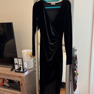 Elegant Black Velvet Wrap Dress